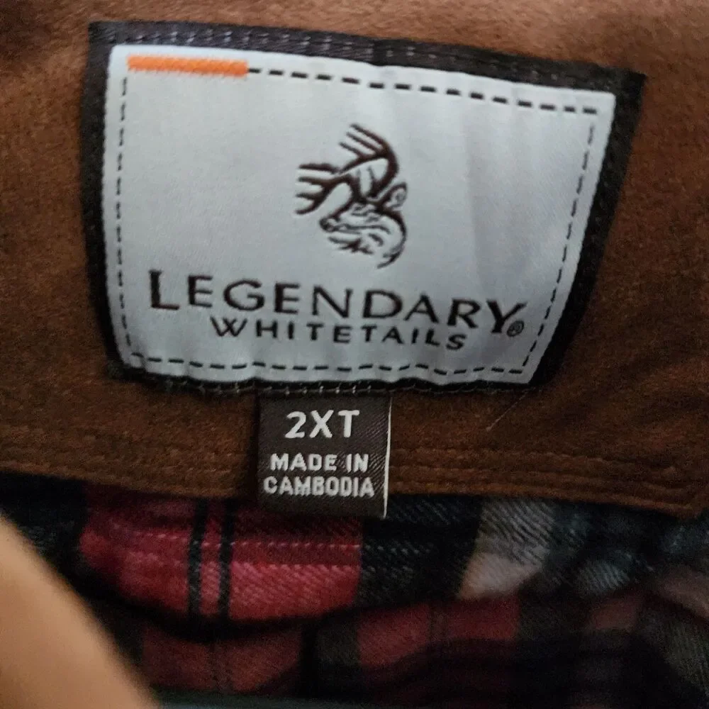 Legendary Whitetails Men's 2XT Flannel Shirt Red Black Plaid Lined Big Tall